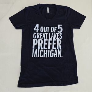 Michigan-Themed Fitted American Apparel T-Shirt - Navy and White - Size Small